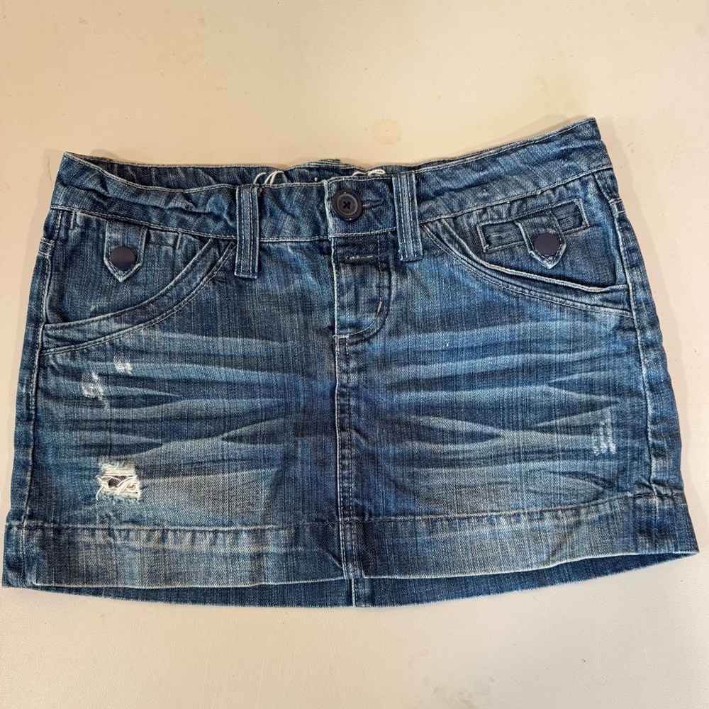 American Eagle Outfitters Blue Distressed Mini Skirt